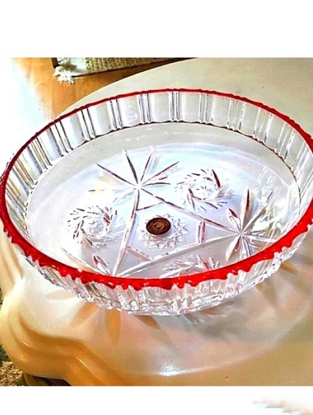 Walther-Glas Germany Crystal Bowl Red Accents Vintage